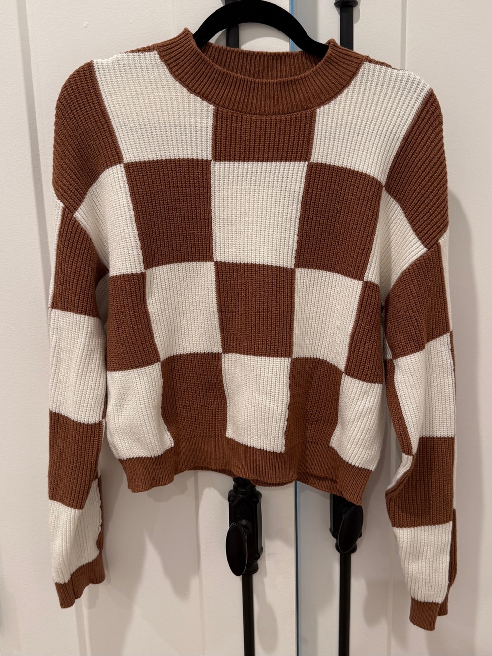 MANGO brown checkered sweater Sz m